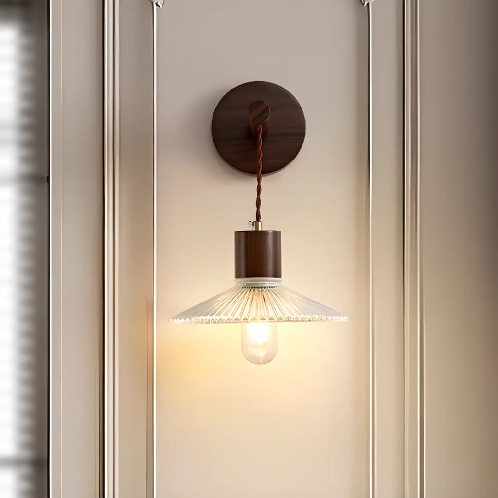 Applique murale élégante Geometrica LED en bois et verre pour chevet