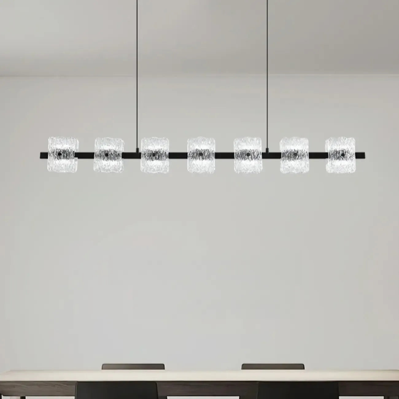 Suspension minimaliste noire à 10 lumières pour îlot central, avec télécommande et variateur