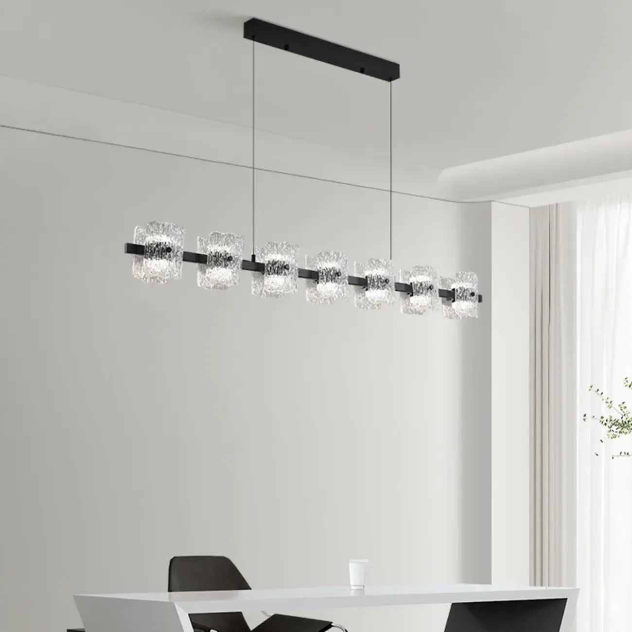Suspension minimaliste noire à 10 lumières pour îlot central, avec télécommande et variateur