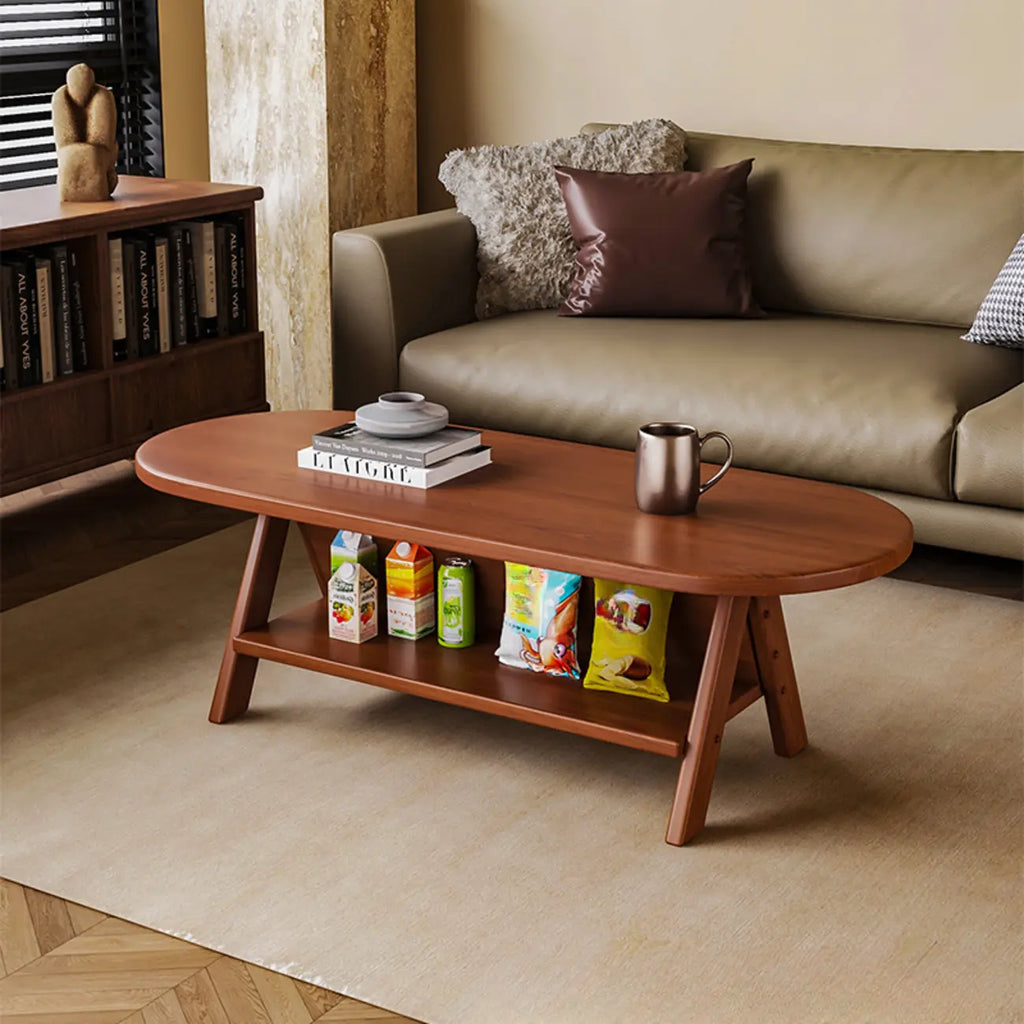 Table basse ovale classique en bois avec étagère inclinable