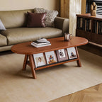 Table basse ovale classique en bois avec étagère inclinable