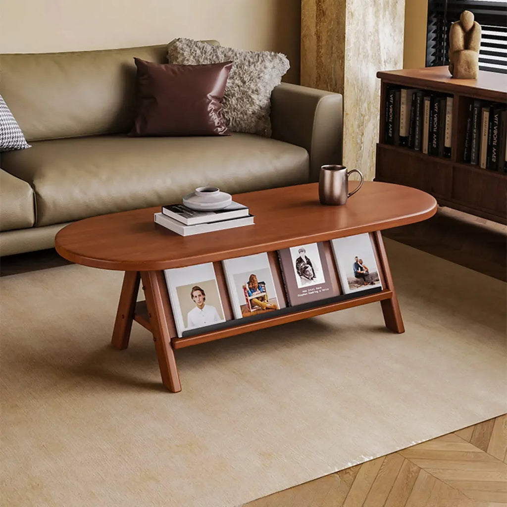 Table basse ovale classique en bois avec étagère inclinable