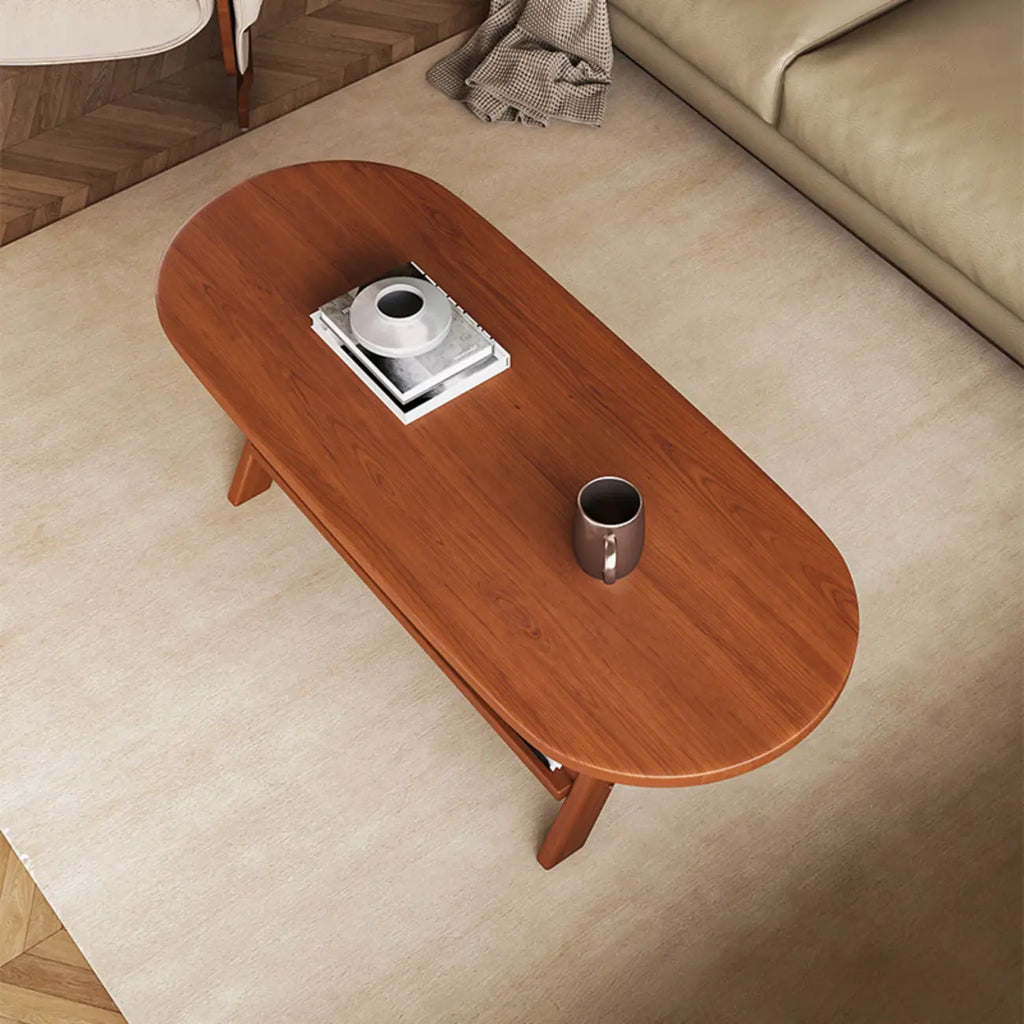 Table basse ovale classique en bois avec étagère inclinable