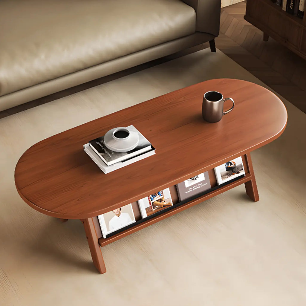 Table basse ovale classique en bois avec étagère inclinable