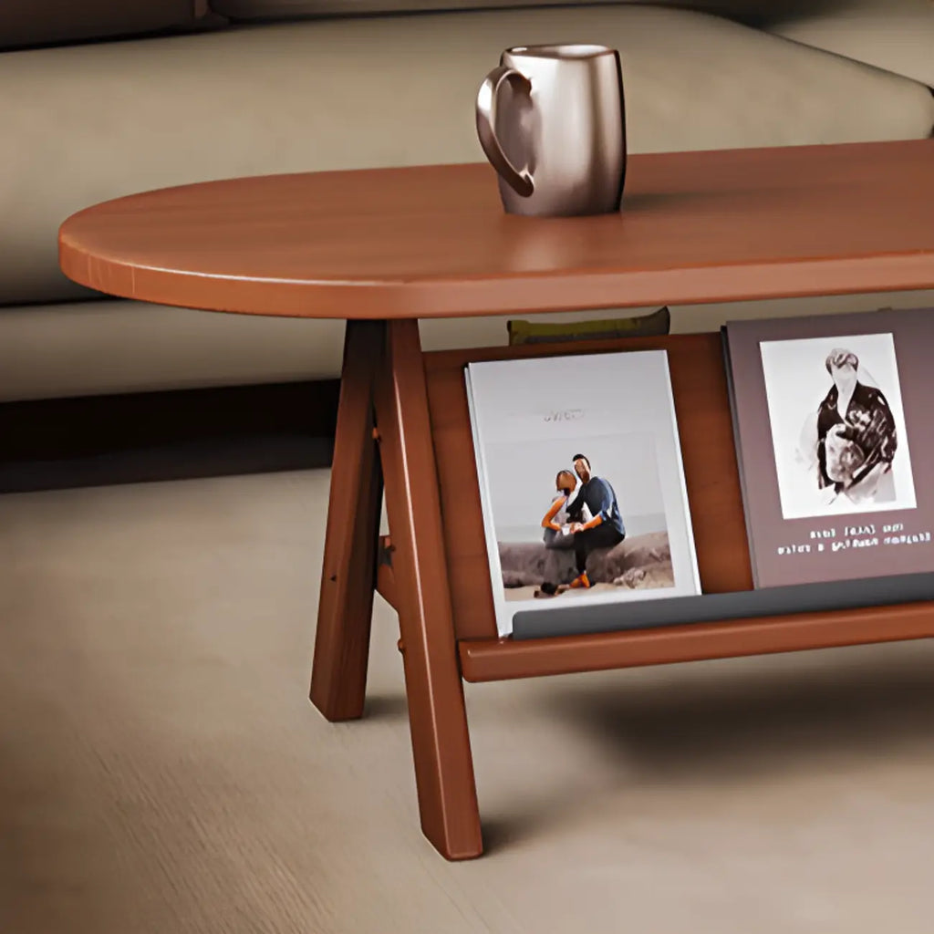 Table basse ovale classique en bois avec étagère inclinable