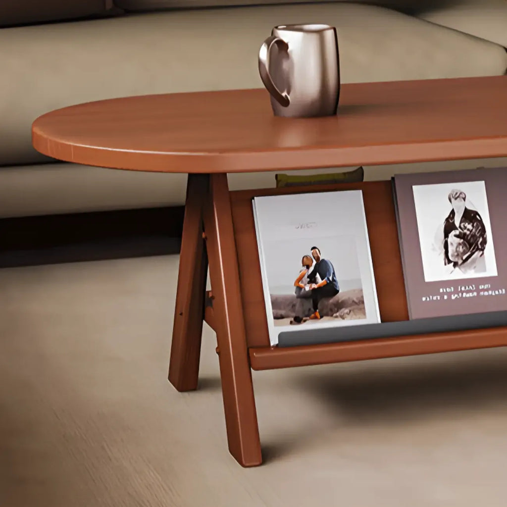Table basse ovale classique en bois avec étagère inclinable