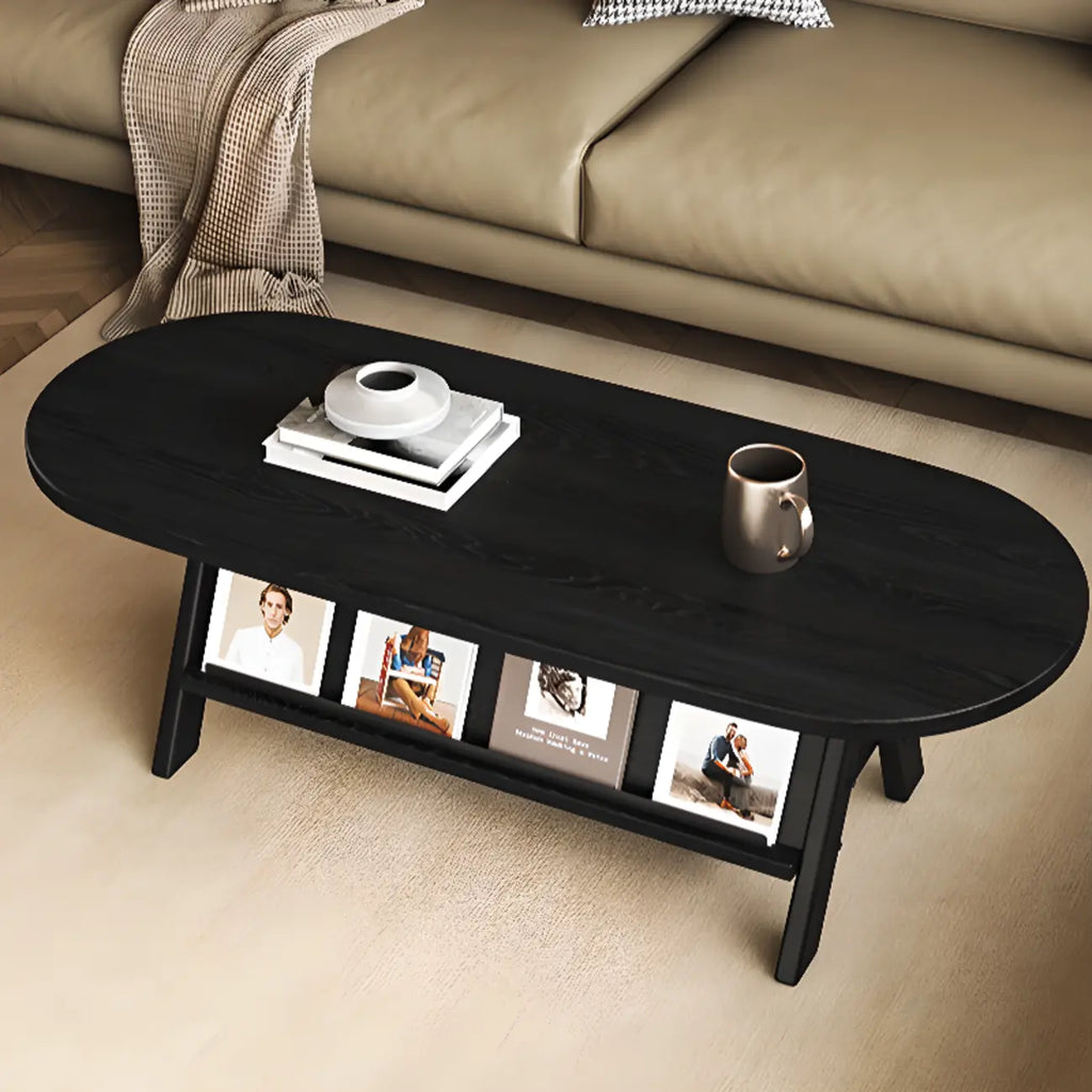 Table basse ovale classique en bois avec étagère inclinable