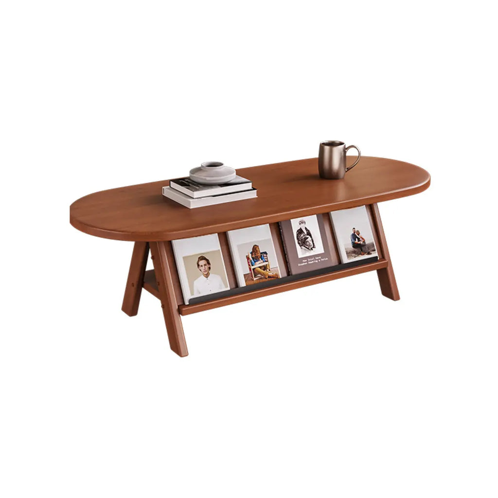 Table basse ovale classique en bois avec étagère inclinable