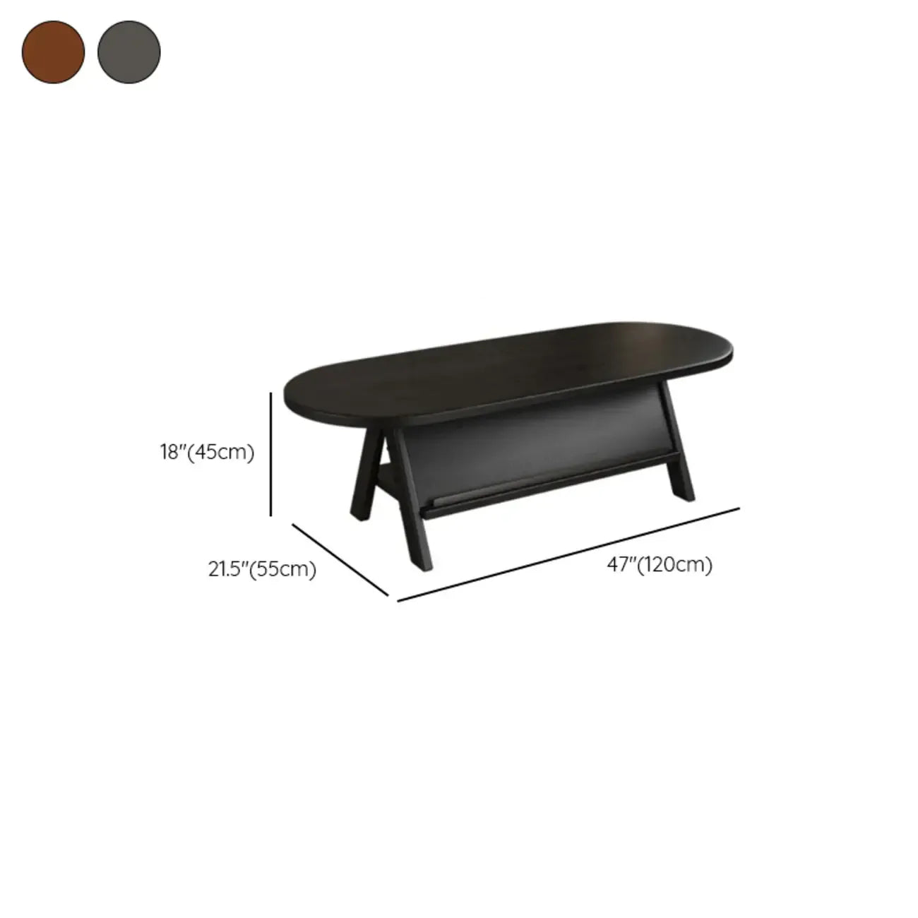 Table basse ovale classique en bois avec étagère inclinable
