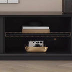 Meuble TV en bois noir de 79 pouces avec rangement ouvert et portes coulissantes