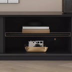 Meuble TV en bois noir de 79 pouces avec rangement ouvert et portes coulissantes