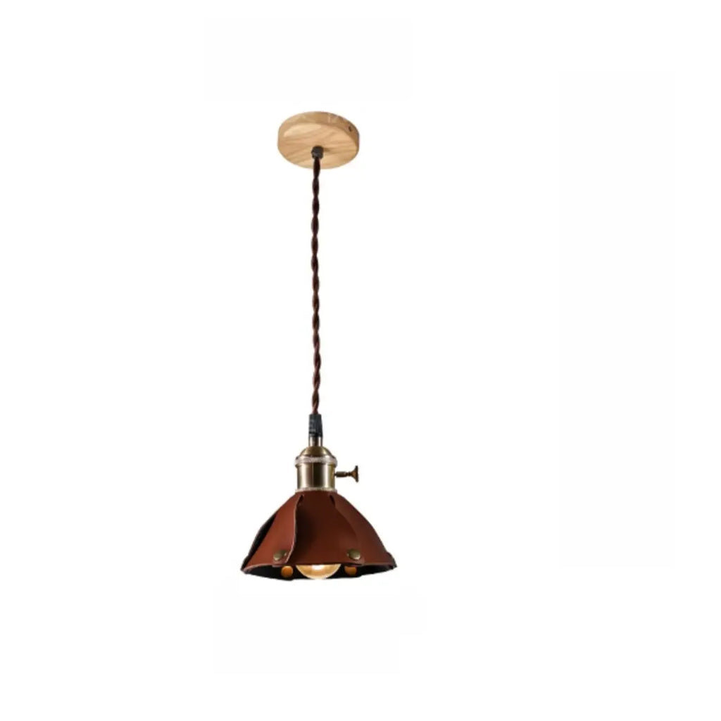 Suspension moderne géométrique en cuir et métal doré
