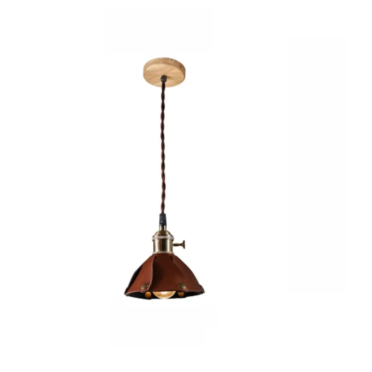 Suspension moderne géométrique en cuir et métal doré