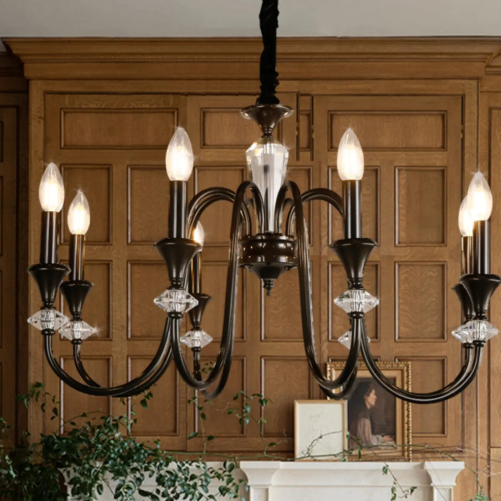 Lustre industriel en verre noir de type candélabre, 3 à 10 lumières