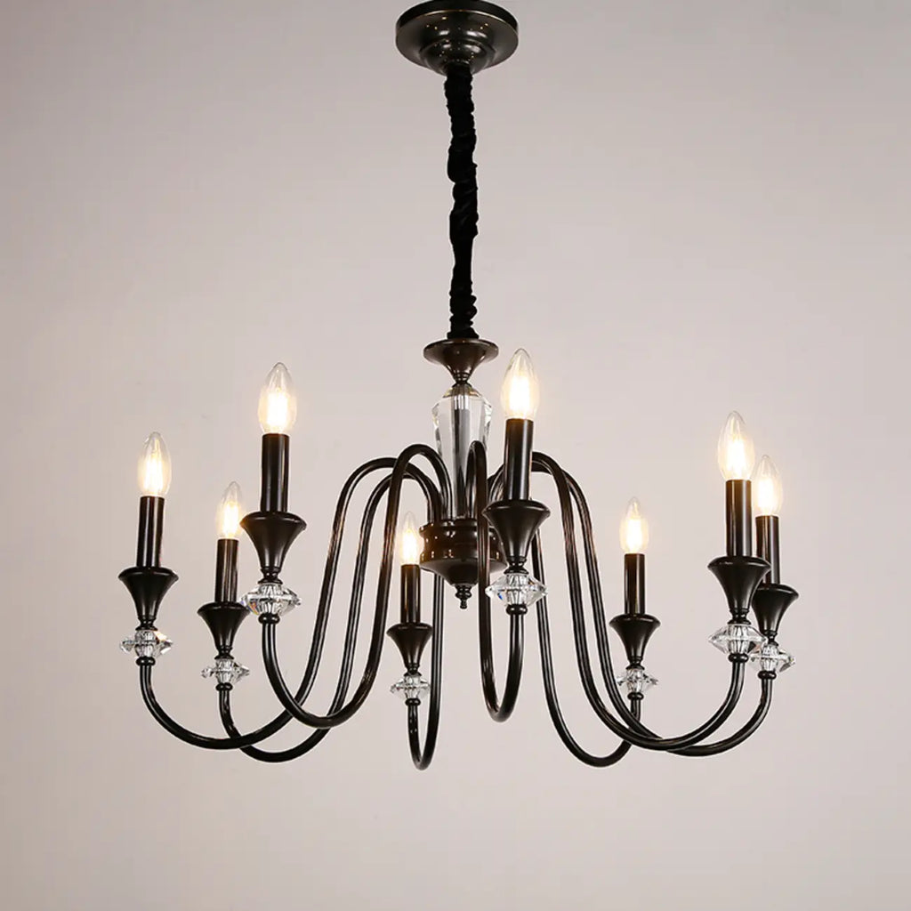 Lustre industriel en verre noir de type candélabre, 3 à 10 lumières