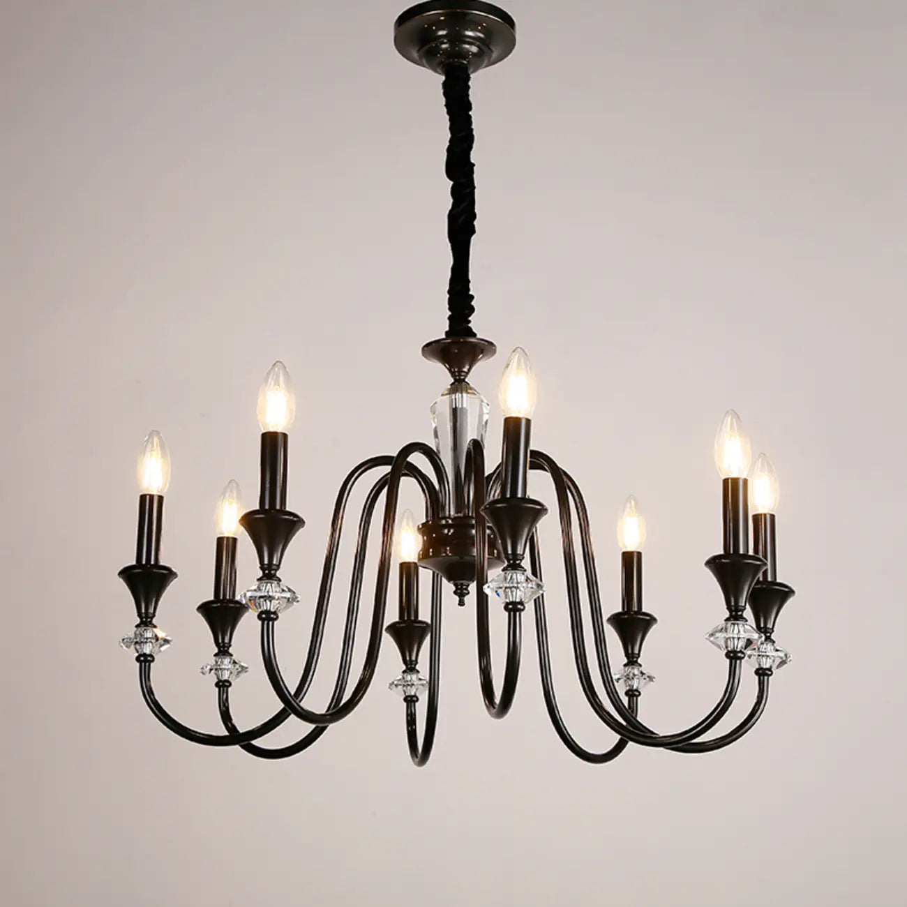 Lustre industriel en verre noir de type candélabre, 3 à 10 lumières