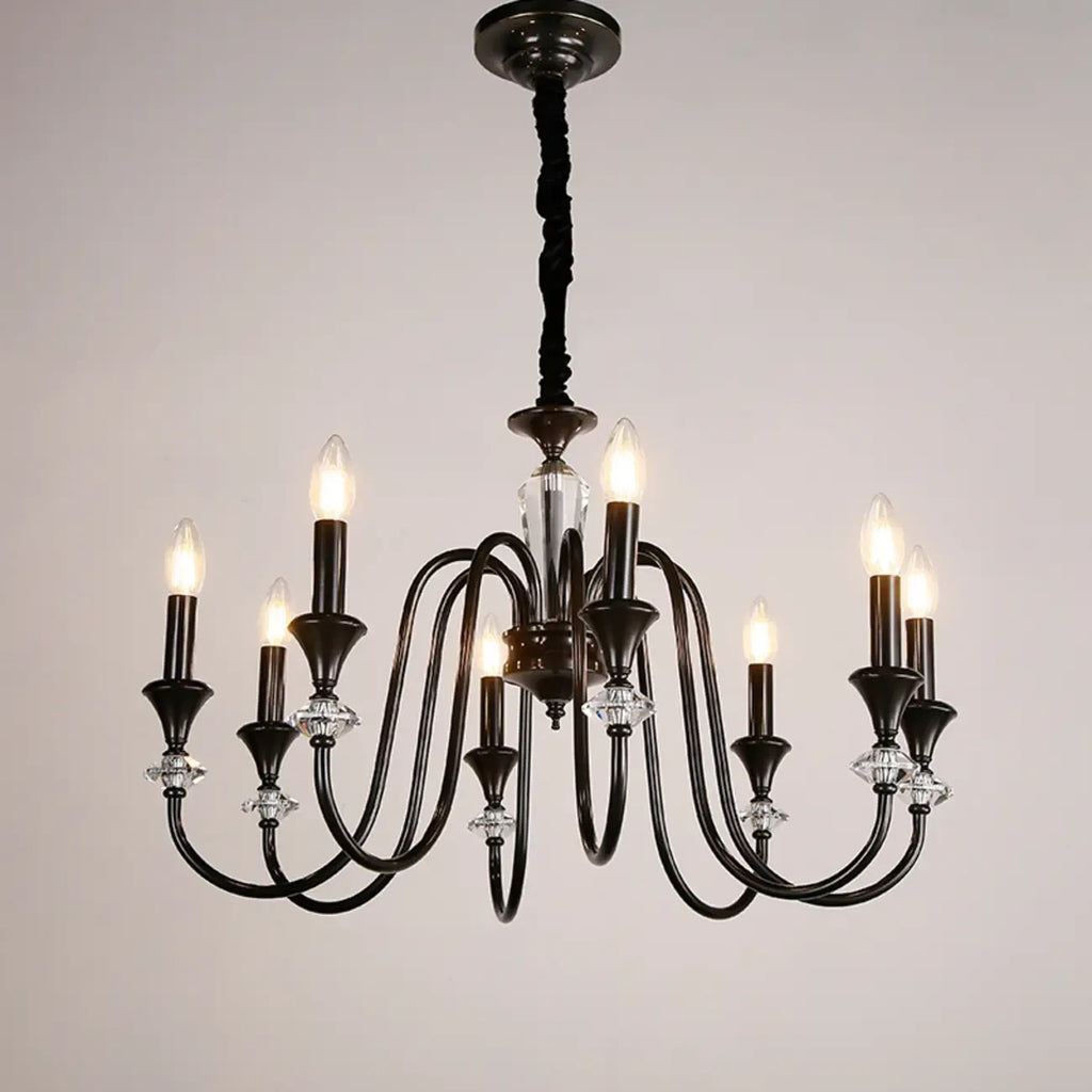 Lustre industriel en verre noir de type candélabre, 3 à 10 lumières