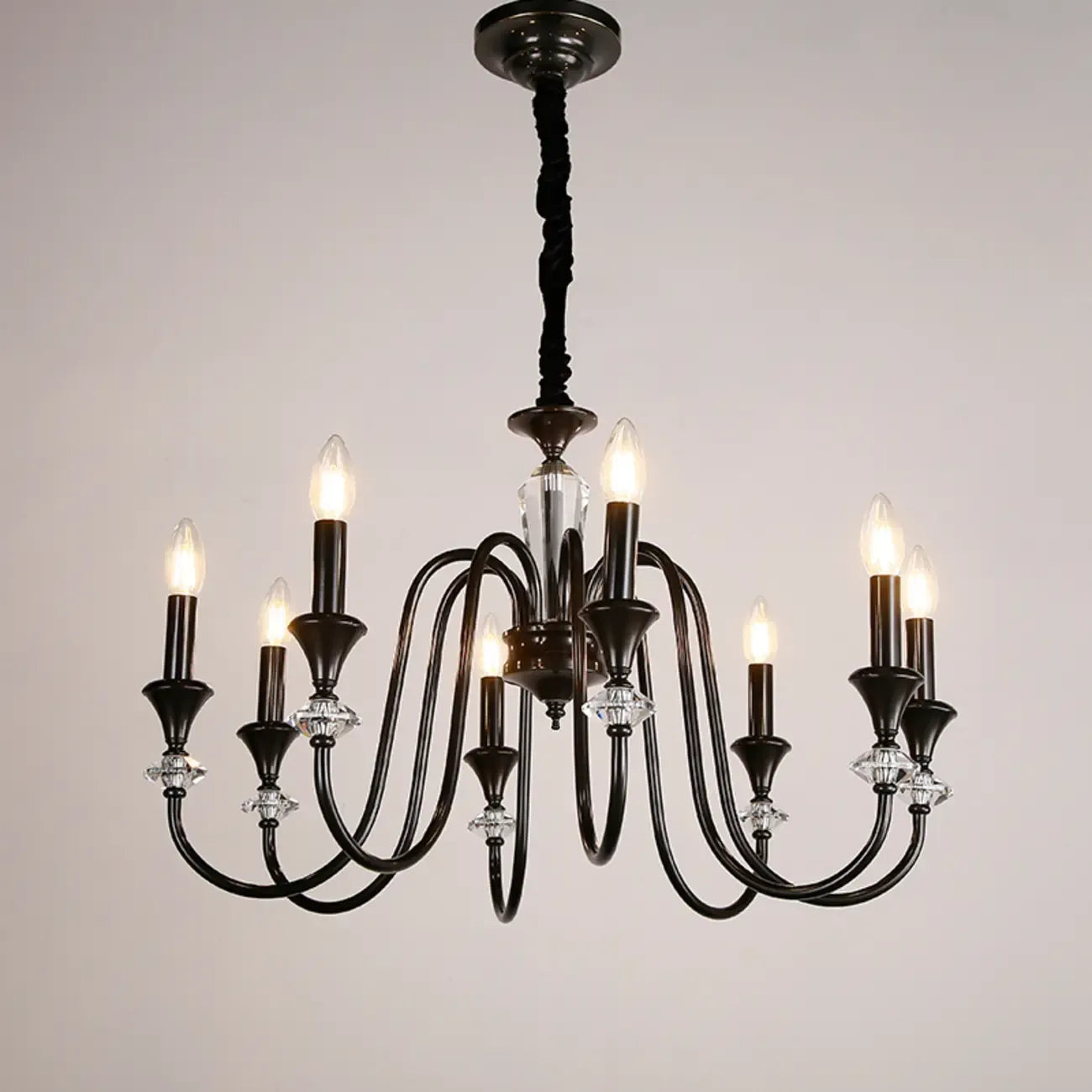 Lustre industriel en verre noir de type candélabre, 3 à 10 lumières