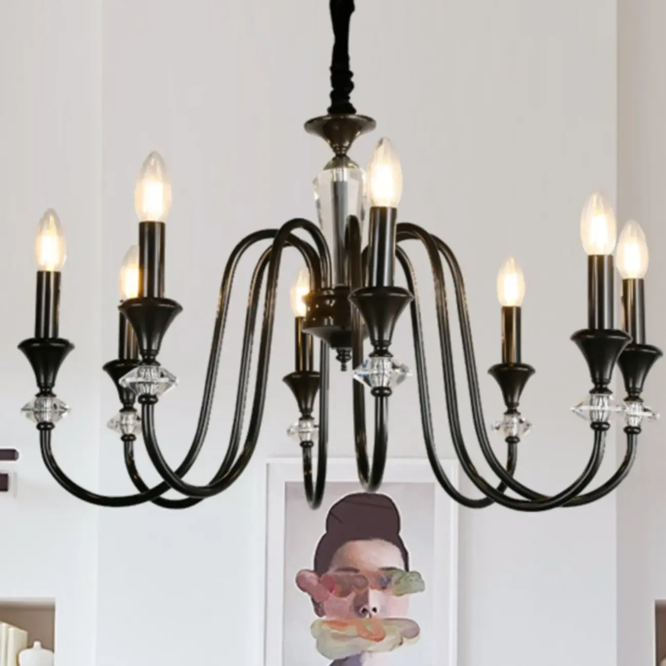 Lustre industriel en verre noir de type candélabre, 3 à 10 lumières