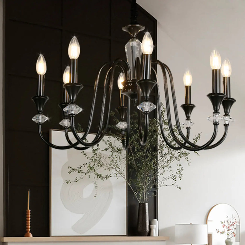 Lustre industriel en verre noir de type candélabre, 3 à 10 lumières