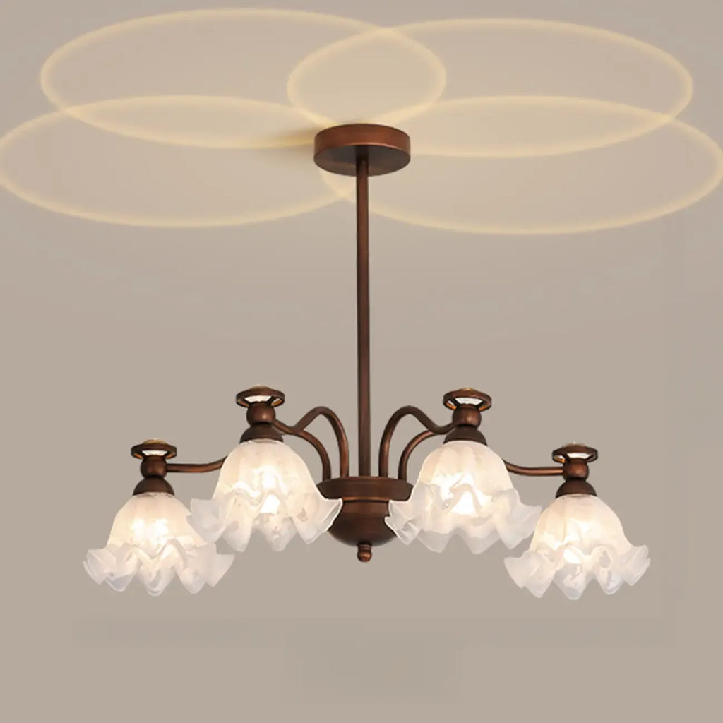 Lustre moderne en bronze noir, verre et cristal à motif floral
