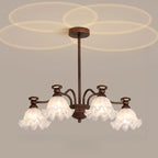 Lustre moderne en bronze noir, verre et cristal à motif floral