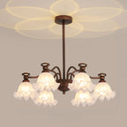 Lustre moderne en bronze noir, verre et cristal à motif floral