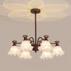 Lustre moderne en bronze noir, verre et cristal à motif floral