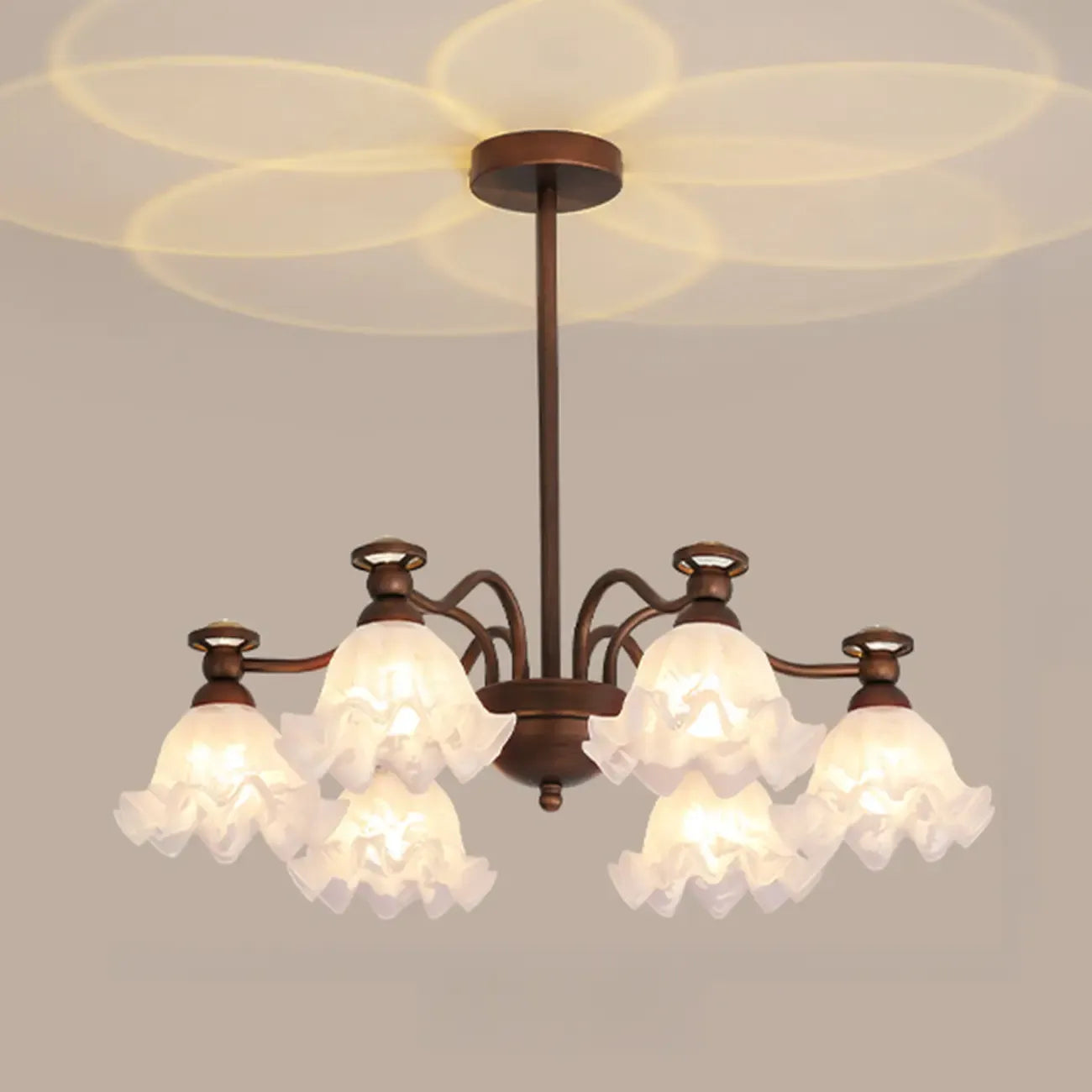 Lustre moderne en bronze noir, verre et cristal à motif floral