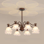 Lustre moderne en bronze noir, verre et cristal à motif floral