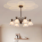 Lustre moderne en bronze noir, verre et cristal à motif floral