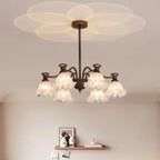 Lustre moderne en bronze noir, verre et cristal à motif floral