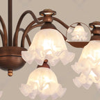 Lustre moderne en bronze noir, verre et cristal à motif floral