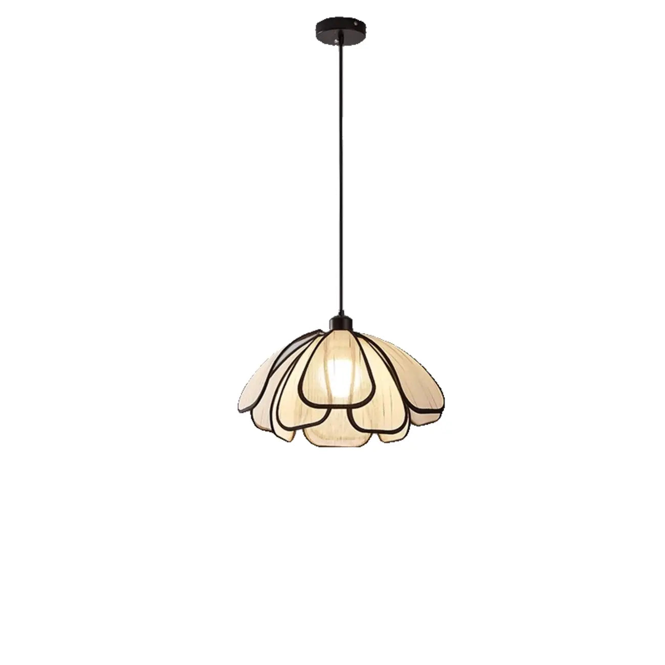 Lampada a sospensione da cucina regolabile in tessuto beige a motivi geometrici