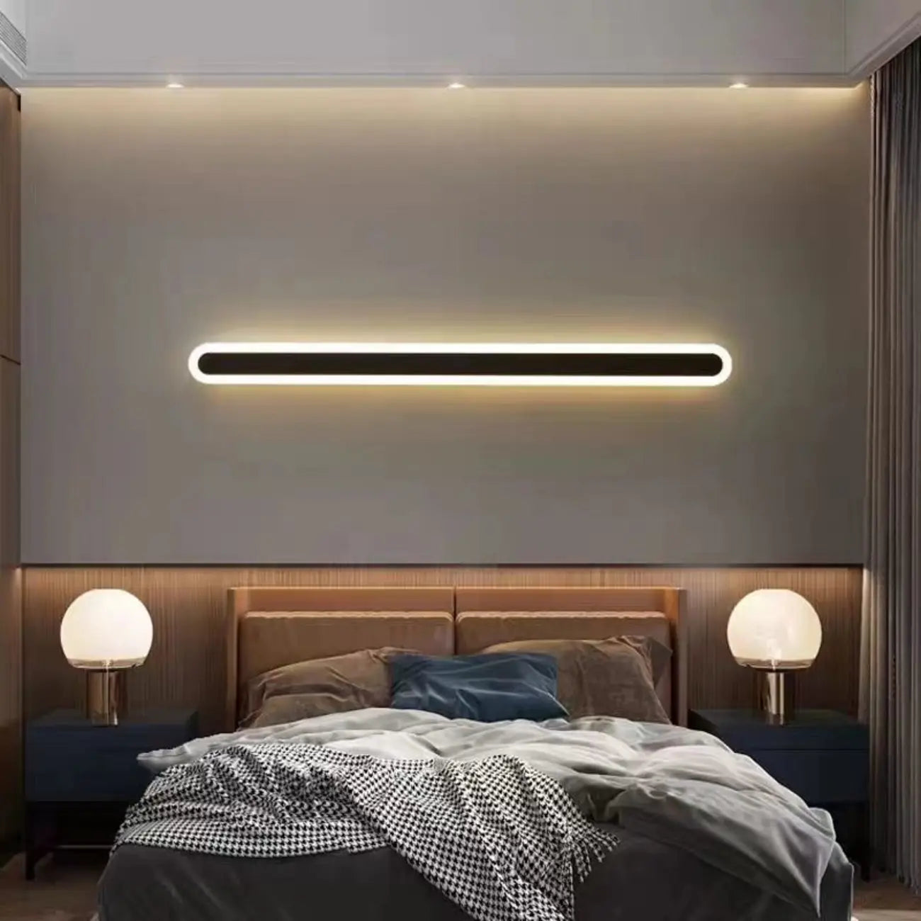 Applique murale LED longue à intensité variable pour chambre à coucher avec revêtement acrylique