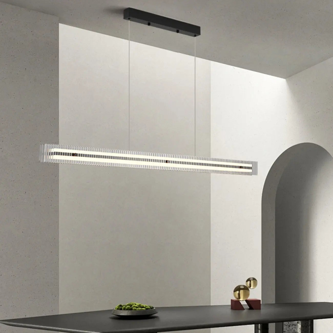 Suspension moderne linéaire noire à LED pour cuisine