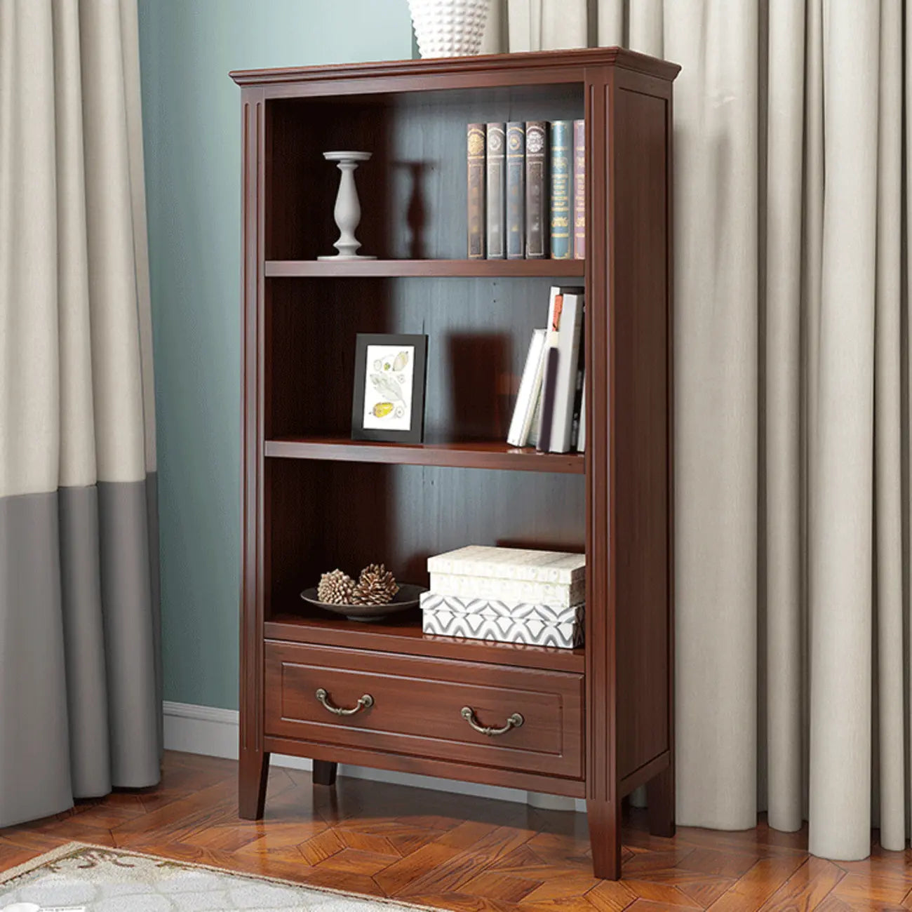 Armoire de rangement ouverte classique en bois blanc pour bureau
