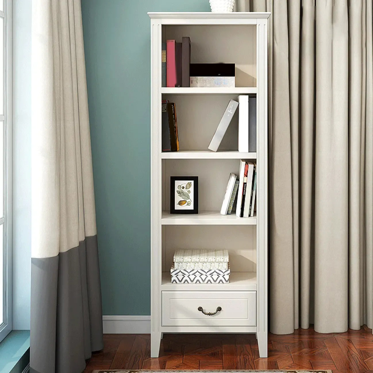 Armoire de rangement ouverte classique en bois blanc pour bureau