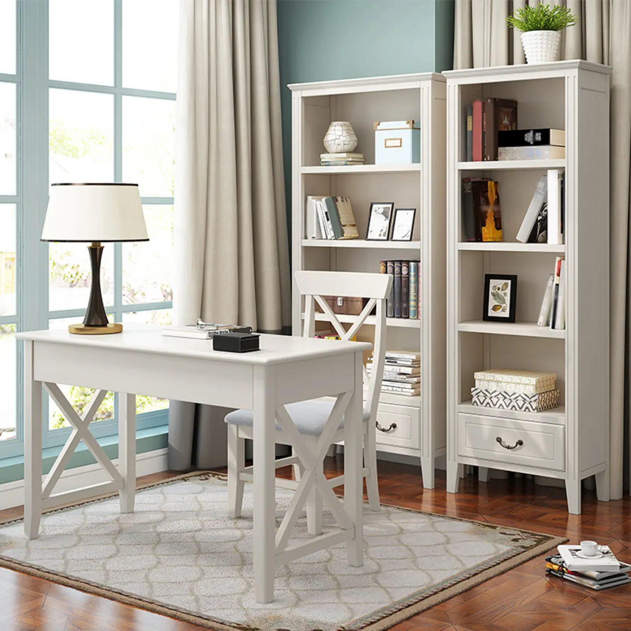 Armoire de rangement ouverte classique en bois blanc pour bureau