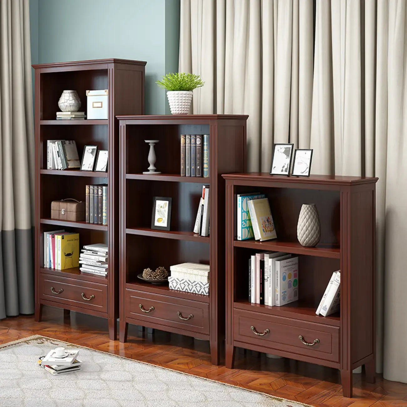 Armoire de rangement ouverte classique en bois blanc pour bureau