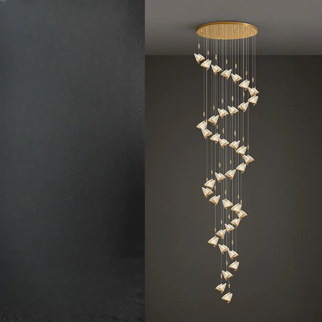 Lustre moderne en cristal à motif papillon linéaire avec télécommande