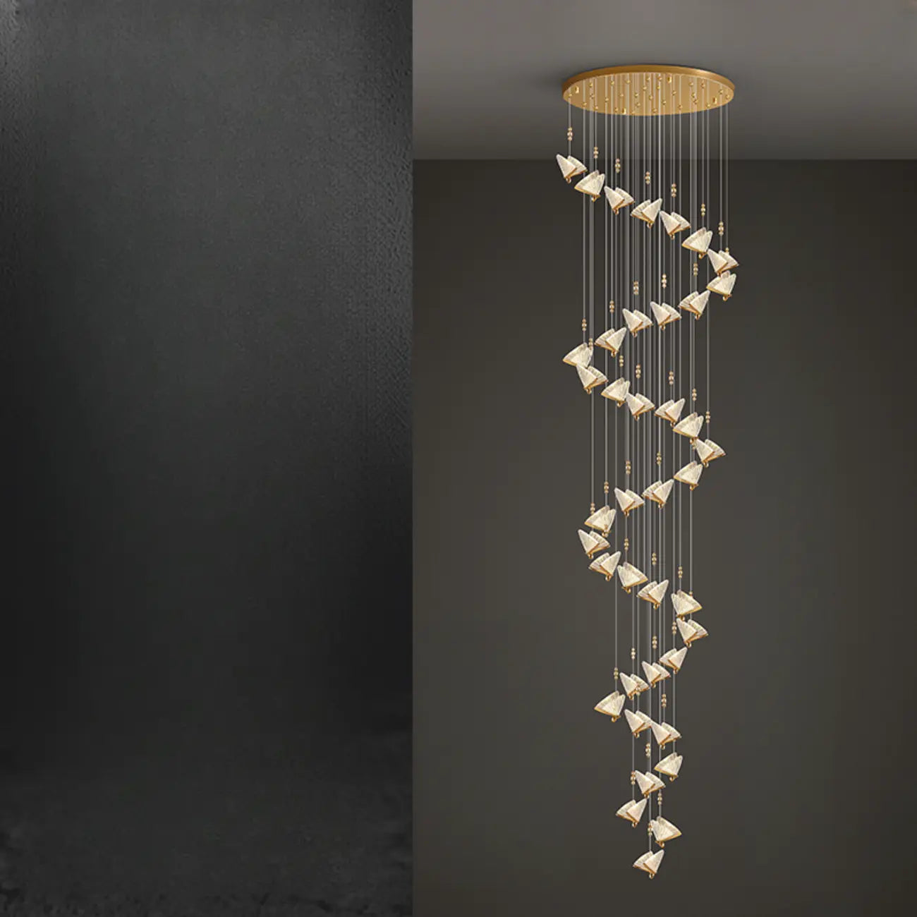 Lustre moderne en cristal à motif papillon linéaire avec télécommande