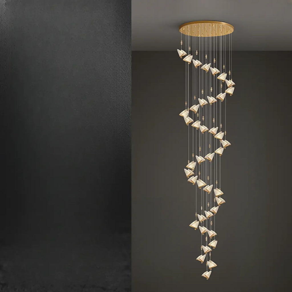 Lustre moderne en cristal à motif papillon linéaire avec télécommande
