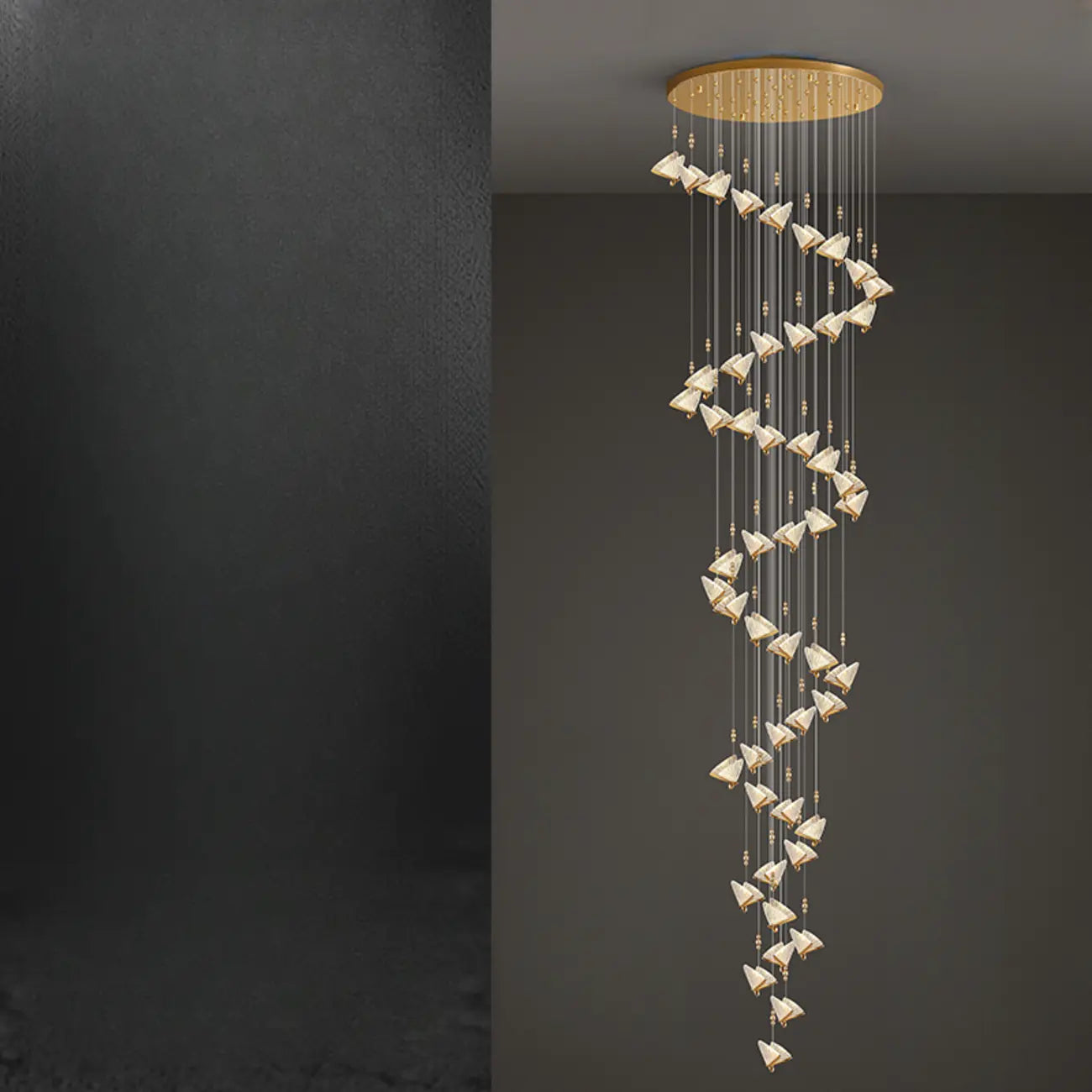 Lustre moderne en cristal à motif papillon linéaire avec télécommande