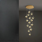 Lustre moderne en cristal à motif papillon linéaire avec télécommande