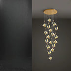 Lustre moderne en cristal à motif papillon linéaire avec télécommande