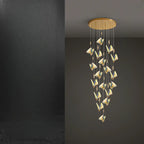 Lustre moderne en cristal à motif papillon linéaire avec télécommande