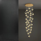 Lustre moderne en cristal à motif papillon linéaire avec télécommande