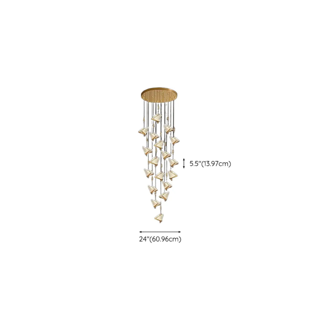 Lustre moderne en cristal à motif papillon linéaire avec télécommande