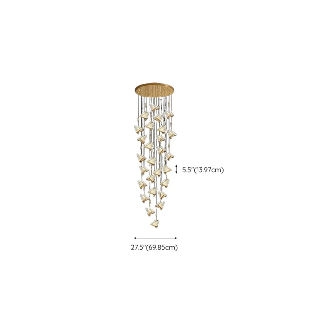 Lustre moderne en cristal à motif papillon linéaire avec télécommande
